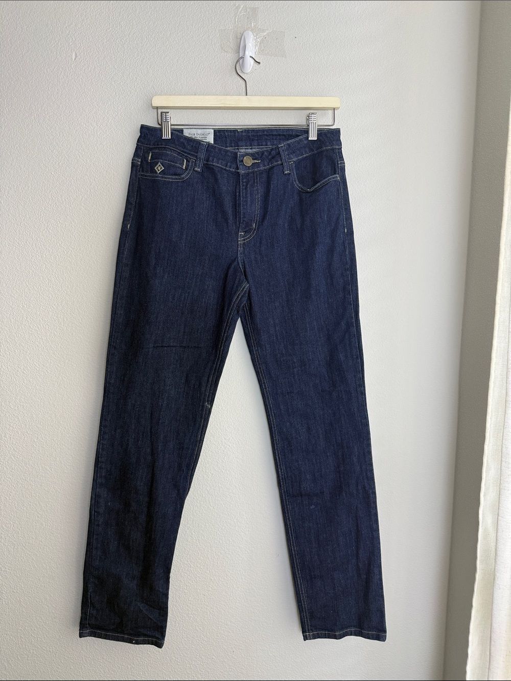 Fair Indigo Womens Jeans Size 12 Dark Wash Straight Leg Stretch Cotton Denim